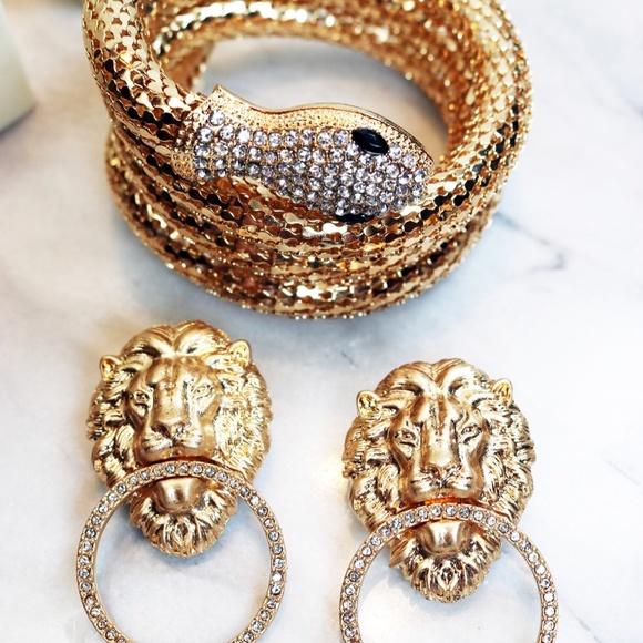 ⚜️ Kenneth Jay Lane Shimmering Gold Mesh and Clear Crystal Snake Wrap Bracelet - Picture 8 of 16